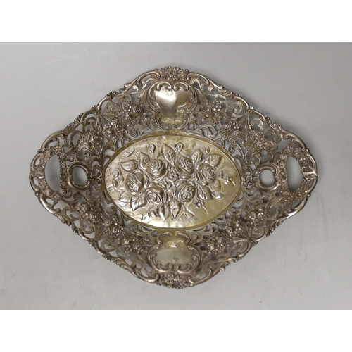 1859 - A continental pierced 800 standard white metal oval dish, 22.5cm, 6.1oz.