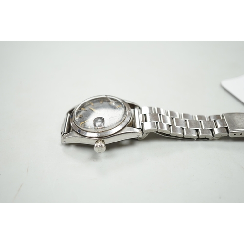 1896 - A gentleman's late 1950's? stainless steel Tudor Oysterdate manual wind wrist watch with black honey... 