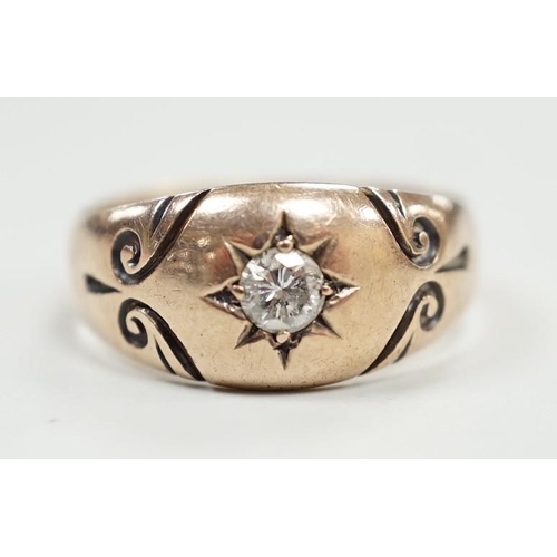 1898 - A Victorian 18ct gold and gypsy set solitaire diamond ring, size O, gross weight 3.9 grams.