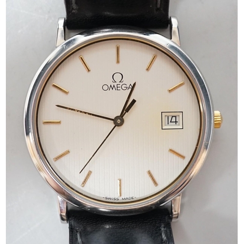 1906 - A gentleman's 1990's stainless steel Omega quartz dress wrist watch, with date aperture, case diamet... 