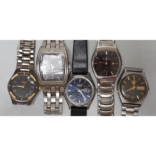 1907 - Five assorted modern gentleman's steel wrist watches, including Seiko, Sekonda and Limit.