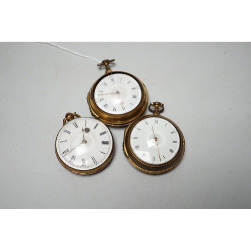 1912 - Two 18th century gilt metal pair cased keywind verge pocket watches, by J. Marriott, London and J. W... 