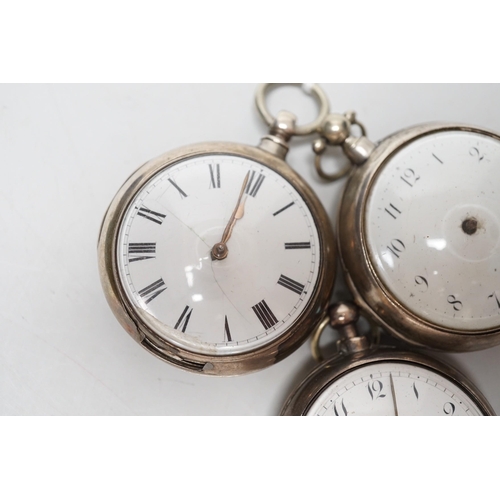 1913 - Three 19th century silver pair cased keywind verge pocket watches, by Graham, London, one signed WG,... 