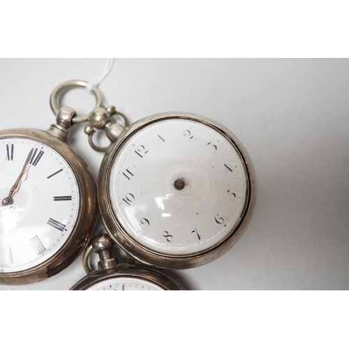 1913 - Three 19th century silver pair cased keywind verge pocket watches, by Graham, London, one signed WG,... 