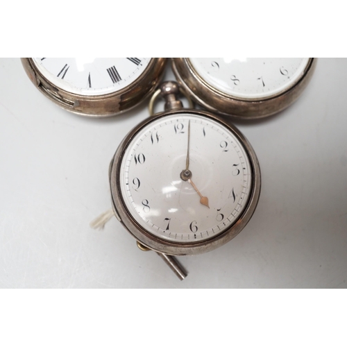 1913 - Three 19th century silver pair cased keywind verge pocket watches, by Graham, London, one signed WG,... 