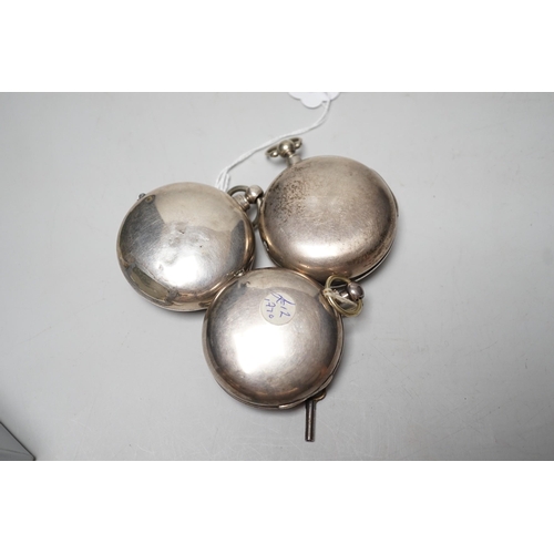 1913 - Three 19th century silver pair cased keywind verge pocket watches, by Graham, London, one signed WG,... 