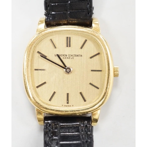 1927 - A lady's 18ct gold Vacheron & Constantin, manual wind wrist watch, on a leather strap with 750 buckl... 