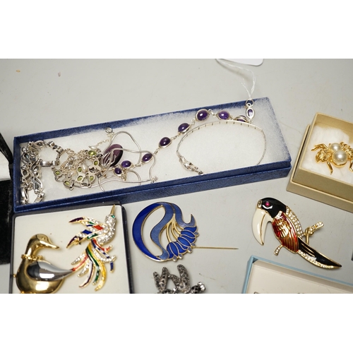 1930 - A small quantity of assorted jewellery including costume and a 925 and gem set necklace and two 925 ... 