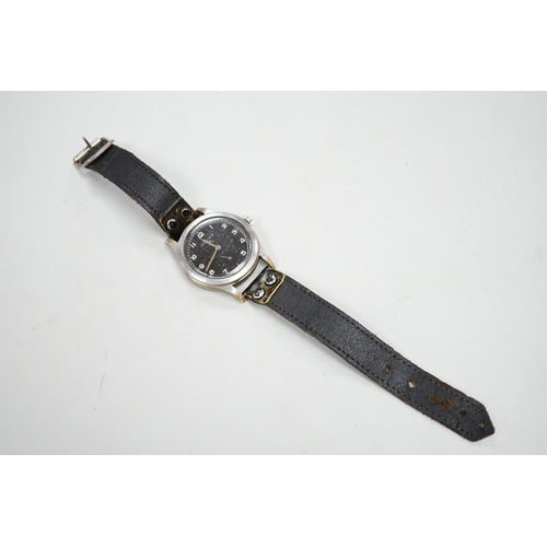 1955 - A gentleman's 1940's/1950's military issue steel Vertex manual wind black dial wrist watch (one of t... 