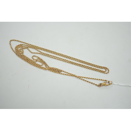 1970 - An Edwardian 15ct rope twist guard chain, 163cm, 39.7 grams.