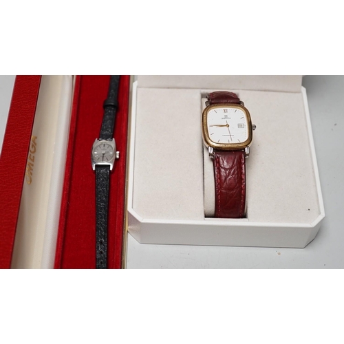 1996 - A gentleman's steel and gold plated Zenith Cosmopolitan wrist watch and a lady's Omega steel wrist w... 