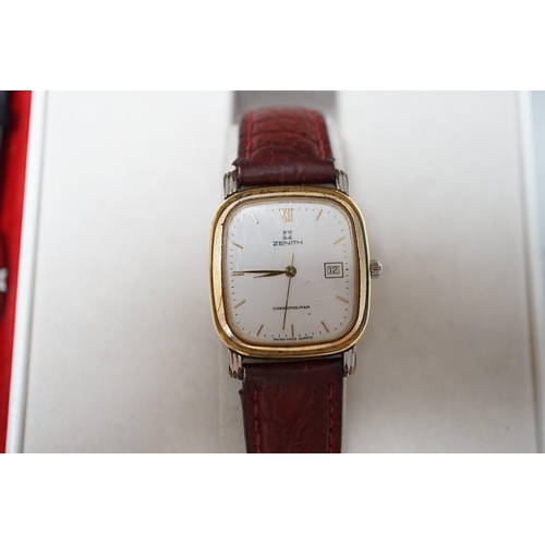 1996 - A gentleman's steel and gold plated Zenith Cosmopolitan wrist watch and a lady's Omega steel wrist w... 