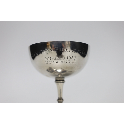 1821 - A George V silver Champagne coupe, Birmingham, 1923, 11.4cm with engraved inscription, a Victorian s... 