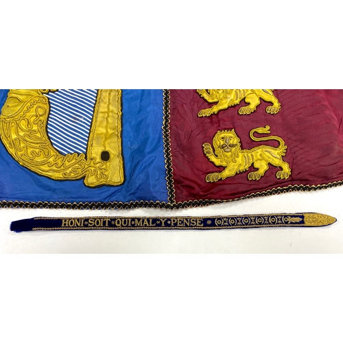 1596 - Two QEII Officer's of Arms of The Herald's College embroidered tabards and a similar silk garter, po... 