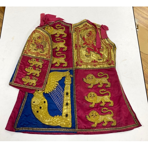 1596 - Two QEII Officer's of Arms of The Herald's College embroidered tabards and a similar silk garter, po... 