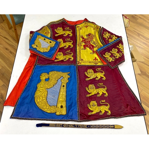 1596 - Two QEII Officer's of Arms of The Herald's College embroidered tabards and a similar silk garter, po... 