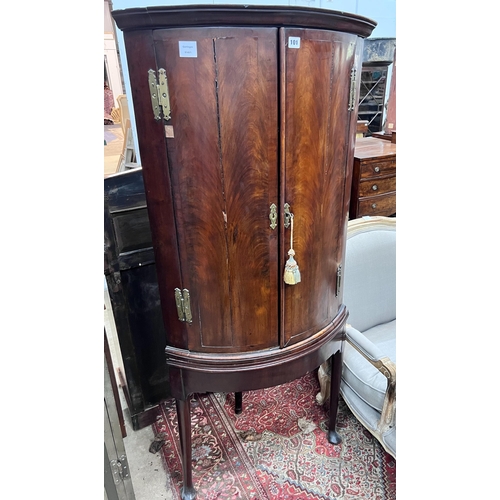 101 - A George III mahogany bowfront corner cabinet on stand, width 72cm, depth 50cm, height 167cm *Please... 