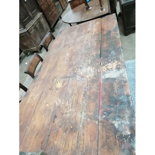 106 - A 19th century rectangular pine planked top kitchen table, length 206cm, width 102cm, height 71cm *P... 