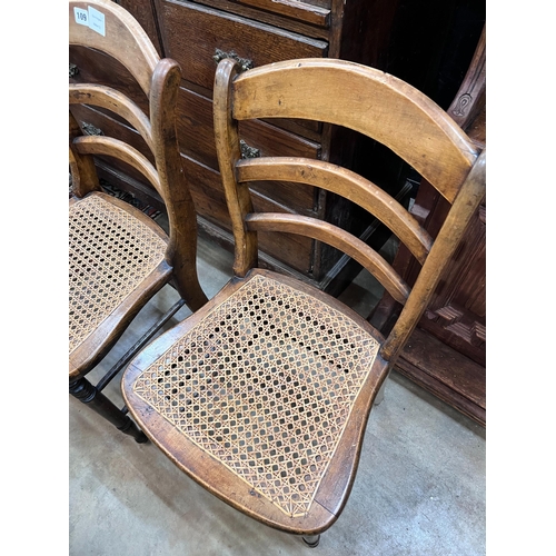 109 - Three Victorian caned beech ladder back dining chairs *Please note the sale commences at 9am.