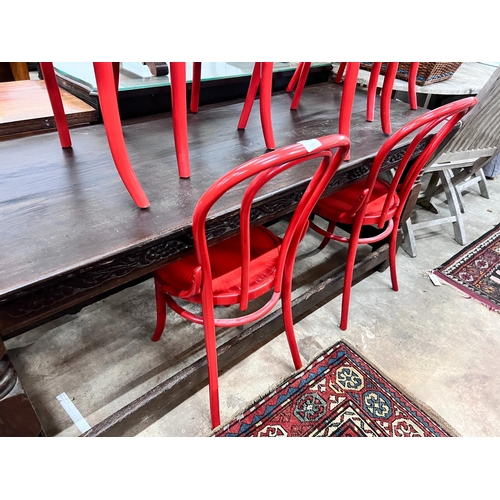 112 - A set of six modern red painted bentwood type dining chairs *Please note the sale commences at 9am.... 