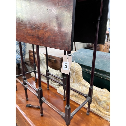 121 - A mahogany spider leg table, width 71cm, depth 27cm, height 71cm *Please note the sale commences at ... 