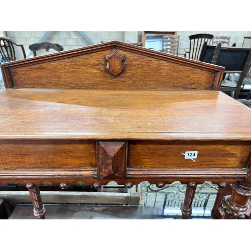 124 - A Victorian carved oak hall table, width 90cm, depth 41cm, height 96cm *Please note the sale commenc... 