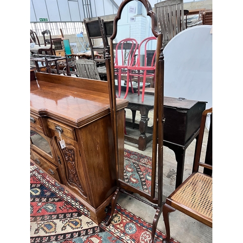 130 - A cheval mirror, width 39cm, depth 45cm, height 159cm and a pair of chairs *Please note the sale com... 