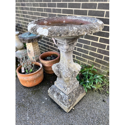 158 - A circular reconstituted stone bird bath, diameter 65cm, height 94cm *Please note the sale commences... 