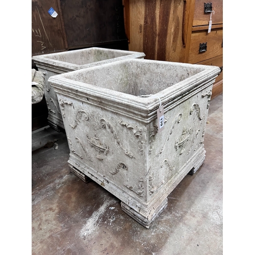 170 - A pair of reconstituted stone square garden planters, width 48cm, height 47cm *Please note the sale ... 