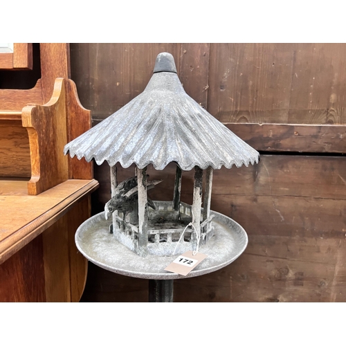 172 - A cast iron and galvanised metal garden lantern / bird table, height 110cm *Please note the sale com... 