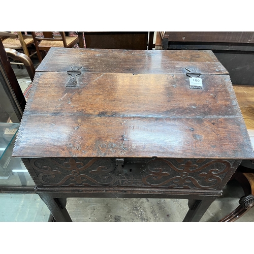 180 - A 17th century style oak bible box on stand, width 65cm *Please note the sale commences at 9am.... 