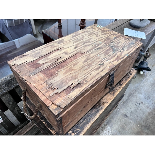 185 - A stained pine trunk, width 77cm and a pine and plywood trunk, width 71cm *Please note the sale comm... 