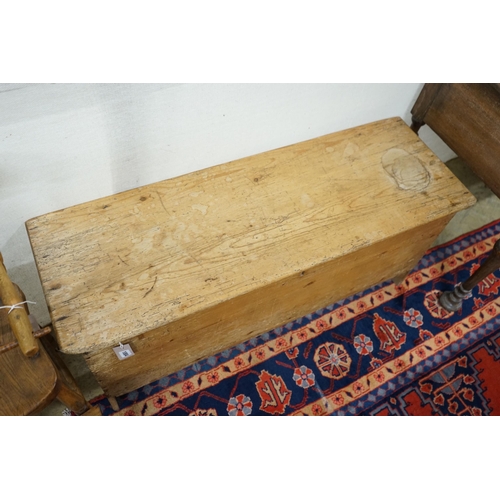 206 - An early 19th century pine six plank coffer, length 115cm, depth 38cm, height 51cm *Please note the ... 