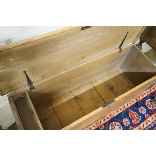 206 - An early 19th century pine six plank coffer, length 115cm, depth 38cm, height 51cm *Please note the ... 