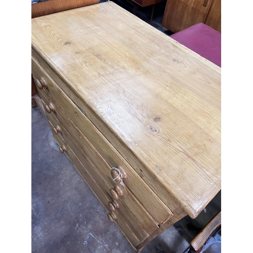 207 - A pine chest of four long drawers, width 106cm *Please note the sale commences at 9am.