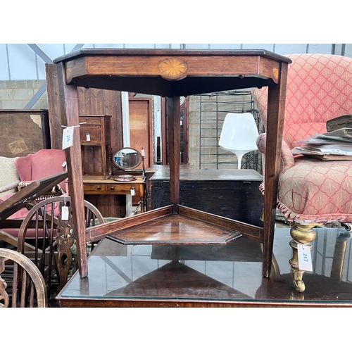 216 - An Edwardian marquetry and rosewood corner table, width 69cm *Please note the sale commences at 9am.... 