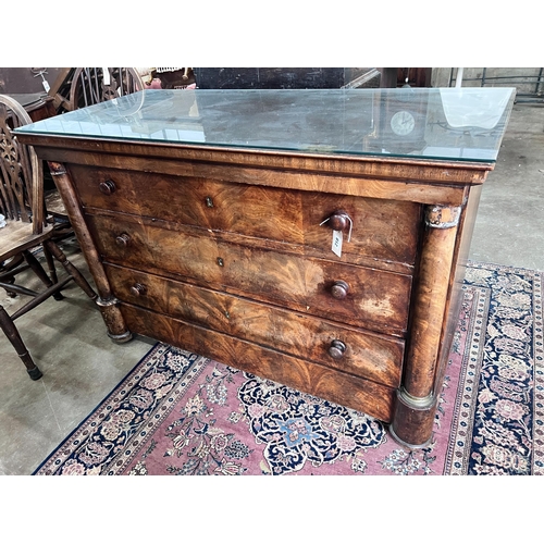 218 - A 19th century French mahogany commode, fitted four long drawers, width 130cm, height 85cm *Please n... 