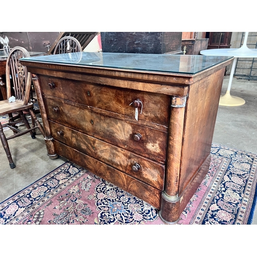 218 - A 19th century French mahogany commode, fitted four long drawers, width 130cm, height 85cm *Please n... 