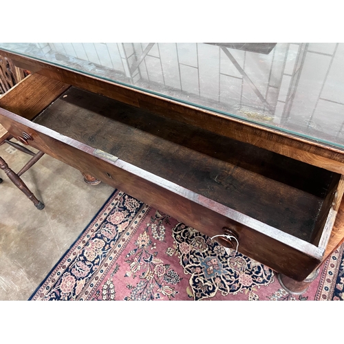 218 - A 19th century French mahogany commode, fitted four long drawers, width 130cm, height 85cm *Please n... 