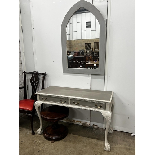 22 - A Chippendale revival later painted two drawer console table, width 127cm, depth 53cm, height 77cm w... 