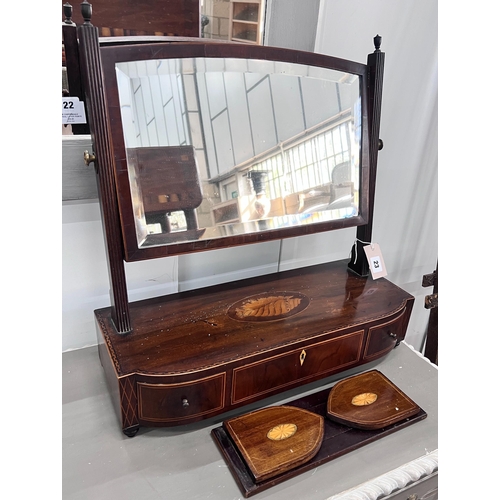 23 - A George III inlaid mahogany toilet mirror, width 55cm, height 57cm together with an Edwardian inlai... 