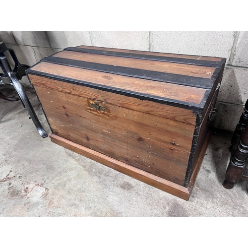 241 - A marvered pine dome top trunk, width 95cm *Please note the sale commences at 9am.