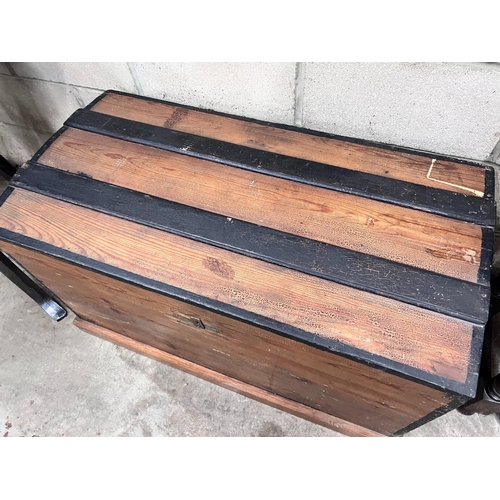 241 - A marvered pine dome top trunk, width 95cm *Please note the sale commences at 9am.