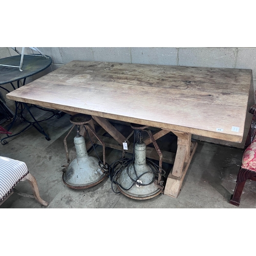 28 - An 18th century pale oak rectangular refectory dining table, length 174cm,  width 87cm, height 75cm ... 