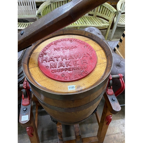 286 - An early 20th century iron bound coopered oak butter churn, by Hathaway of the Chippenham Cheese Fac... 