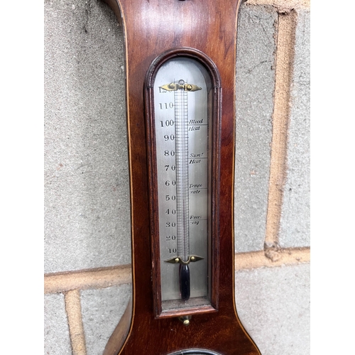 293 - An early 19th century strung mahogany wheel barometer, 109cm *Please note the sale commences at 9am.... 