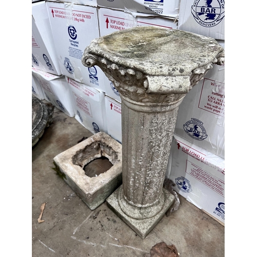 299 - A reconstituted stone garden fountain with associated pedestal, width 76cm *Please note the sale com... 