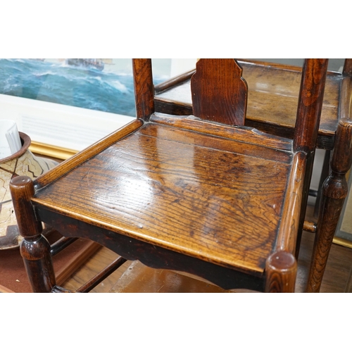 303 - Two early 18th century oak cottage dining chairs *Please note the sale commences at 9am.