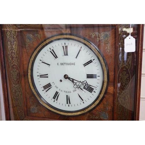 304A - A 19th century French brass inset mahogany wall clock by Detouche of Paris, 57cm, height 57cm *Pleas... 