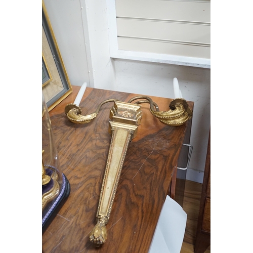 307 - A pair of giltwood three branch wall lights, height 68cm *Please note the sale commences at 9am.... 